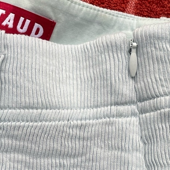 STAUD Bernard Textured Light Blue High Rise Wide Flare Leg Pants 6, S/M Waist 28 - Picture 9 of 13